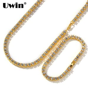UWIN 1 Row Tennis Chains Bracelet Fashion Hiphop Jewelry Set Gold White Gold 5mm Necklace Full Rhinestones For Men Women Y200601036148