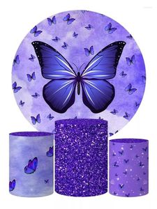 Party Decoration Purple Butterfly Circle Backdrop Cover Girls Birthday Wedding Bridal Shower Background Cylinder Covers