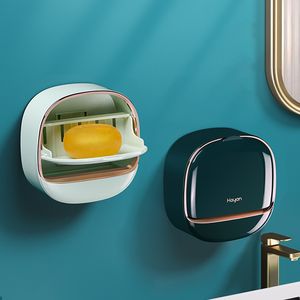 Soap Dishes Waterproof Plastic Soap Storage Box Wall-Mounted Soap Holder with Lid Home Dish Bathroom Accessories 230926