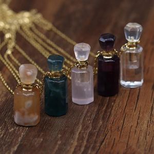 Colares de pingente de pedra natural quartzs cristal ametistas colar de aço inoxidável perfume garrafa para mulheres na moda jóias gift232w