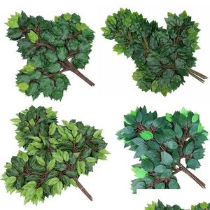 Christmas Decorations 12Pcs Artificial Leaf Decoration Fake Leaves Plastic Tree Branches Simation Banyan For Home Wedding Party Deco Otnyy