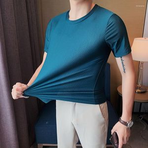 Men's T Shirts 2024 High Elasticity T-shirts Men Short Sleeve Slim T-Shirt Casual Business Social Ice Silk Round Neck Tee Solid Color Tops