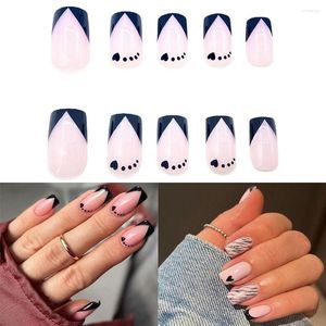 False Nails 24pcs French Full Cover Fake Manicure Nail Tips Long Square Love Pattern