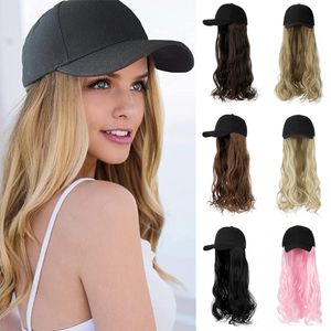 Perkkappar Shangzi Long Wavy Synthetic Baseball White Cap Whit Hair Wig Natural Wigs avtagbar naturligt syntetisk hatt peruk för tjej 230925