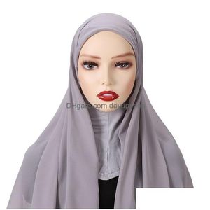 Hijabs 1Pc Chiffon Hijab Veil For Muslim Women Instant Je Ladies Islam Cap Scarf Fashion Headband Shawl Head Wrap Soft Turban Drop Del Dhuov