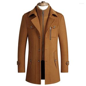 Cappotto da uomo in lana autunno inverno misto lana Cappotto da uomo business casual slim fit Doppio colletto Tratti lunghi Peacoat Trench Palto Soprabito