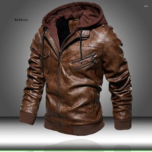 Men's Fur Pu Leather Jacket Men Motorcycle Hood Winter Coat Man Warm Casual Jackets Male Slim Fit Bomber Windbreaker