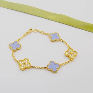Love Clover Designer Charm Bracelet for Women 18K Gold Sweet 5 Flowers Light Purple Leaf Link Chain 15mm Luxury Elegant Bangle Bracelets Jewelry