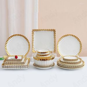 Plates Gold Plated Ceramic Plate Sets Handmade Flower Lace Living Room Dinner Set And Dishes Afternoon Tea Fruit Salad