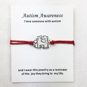 Charme Pulseiras Consciência Autismo Encantos Cuff Multilayer Red Wax Corda Antique Prata Banhado Mulheres Homens Unissex Com Cartão Pulseira Jew240R