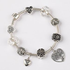 Cazibe bilezikler gümüş renkli hayat ağacı kalp diy boncuk bilezikler moda çiçek topu bilezik pulsera hombre