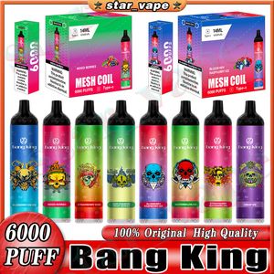 Оригинальный Uzy Bang King 6000 Puffs одноразовые E-сигареты Puff 6000 Vape Pen 14ml Premled Pods Cartridge 1100 мАч перезаряжаемая батарея