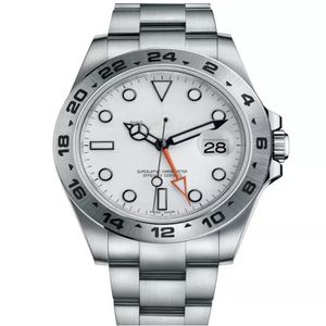 SX Asia Uhren GMT 42mm 216570 Weißes schwarzes Zifferblatt Orange Nadel Edelstahl Explorer Mechanische Automatik Herrenuhren262H