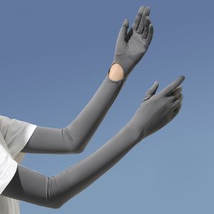 Cinco Dedos Luvas 565cm Mulheres Verão Gelo Seda Protetor Solar UV Proteção Longa Clamshell Elasticidade Antiderrapante Secagem Rápida UPF 50 Ajustável 230925