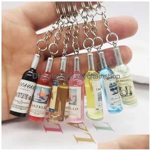 Key Rings Novelty Wine Bottle Pendant Women Men Cute Acrylic Beer Chains Accessories Bar Souvenirs Gifts Drop Delivery Jewelry Dhxql