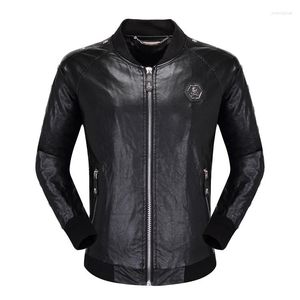 Men's Fur European Style Black Brand Skulls Men Pu Jacket Luxury Outerwear & Coats Leather Slim For