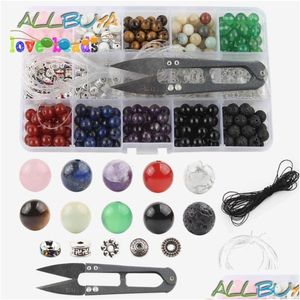 Acryl Kunststoff Lucite 8mm Naturstein Schmuck Kit Box Set Achate Lava Rock BK Perlen für DIY handgemachte Herstellung Armbänder Lagerung Drop Dhwdv