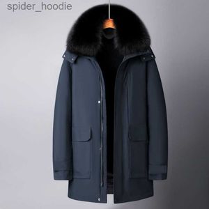 Parka in piumino da uomo Nuovo arrivo Moda Uomo Inverno caldo di media lunghezza da uomo Piumino d'anatra bianco cappello staccabile con collo in pelliccia Piumino Taglia S-3XL 4XL L230926