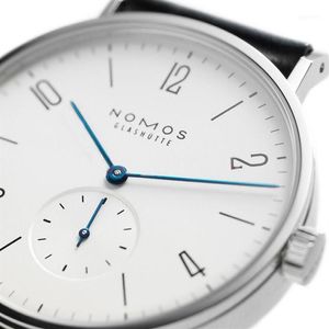 Relógios de pulso Whole-Mulheres Relógios Marca NOMOS Homens e Design Minimalista Pulseira de Couro Moda Simples Quartzo Resistente à Água Wa302T