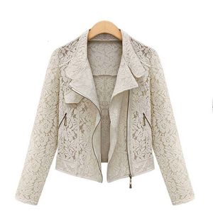 Women's Jackets Lace Biker Jacket Autumn Brand High Quality Full Lace Outwear Leisure Casual Short Jacket Metal Zipper Jacket FREE SHIP 230925