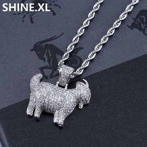 Hip Hop Iced Out Animal Goat Pendant Necklace Gold Silver Plated Micro Paved Zircon Chain Link With Rope Chain2645