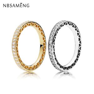 Cluster Rings Original 100% 925 Silver Ring Pave Sparkle Hearts Charms DIY Crystal With Pendant For Women Jewelry 2021243P