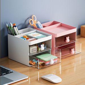 Pencil Cases Cute Pen Holder With Two Drawer Desk Accessories Storage Box Desktop Organizer School Office Stationery 230926