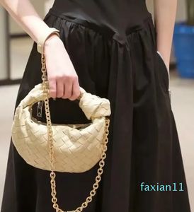 Cowhide Leather Chain Weave Knot Shoulder Bag Real Skin Handmade Luxury Designer Small Totes Woman Knit Purses And Handbags