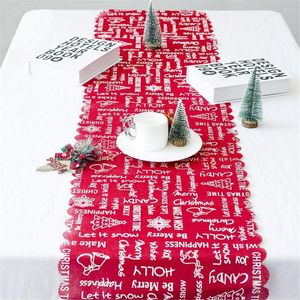 Table Runner Christmas Linen Cloth Letter Printed Innovative Decor Flag