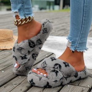 Pantofole invernali da casa per interni in pelliccia Pantofole da casa complete pelose morbide e soffici appartamenti in peluche con tacco antiscivolo scarpe firmate di lusso casual da donna T230926