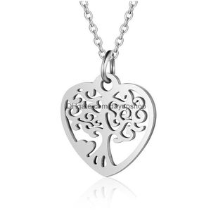 Pendant Necklaces Wholesale Stainless Steel Necklace Heart Shaped Tree Of Life For Women Girls Mother Nana Birthday Gifts Family Drop Dhatt