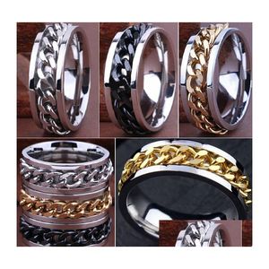 Band Rings 30Pcs High Quality Comfort Fit Mens Spin Chain Stainless Steel Wholesale Jewelry Job Lots Drop Delivery Ring Dh7Mf