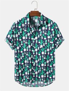 ملابس DIY مخصصة Tees Polos Blue Cactus Print الحدود ثلاثية الأبعاد الطباعة الرقمية فضفاضة الأكمام القصيرة