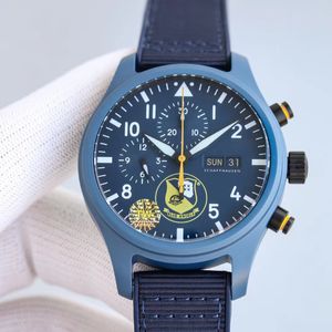 Ceramic Pilot Men's Casual Sport Chronograph Watch Large Size Premium AR Anti-fingerprint Treatment Frosted Matte Dial Double Divide Sapphire Frosted Matte