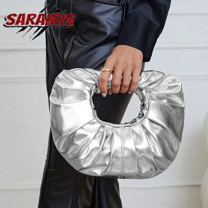 Evening Bag s Clutch Metallic Silver Glossy Pearlized Cloud Shaped Wrinkle Handbag Nightclub Party Women Vintage Hobos 230926