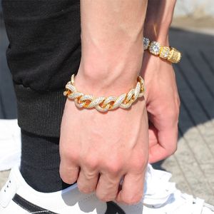 Beaded Bangle 15mm Crystal Miami Iced Out Cuban Link Chain Bracelet For Men Women Full Rhinestones Charms Hip Hop Jewelry wholesale Gift 230925