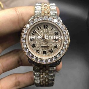 Relógio completo de diamante 40mm luxo iced out relógio automático 41mm masculino prata rosa ouro dois tons conjunto inoxidável à prova d' água diamante cz264c