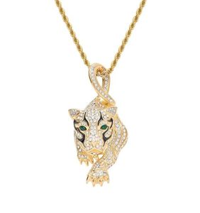 Hip hop leopardo diamantes pingente colares para homens luxo animal pingentes de cristal ocidental ouro aço inoxidável strass necklac3505382