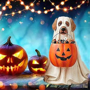 Other Event Party Supplies Halloween Decoration Cute Puppy Pumpkin Statue Resin Figurines Creative Decoration Ornaments for Home Decor 230925