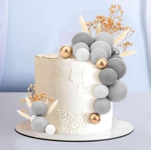 Zapasy imprezowe 5pcs szare kulki ciasto Topper Balon Białe złoto DIY Birthday Toppers Ball do Baby Shower Dekoracja ślubna