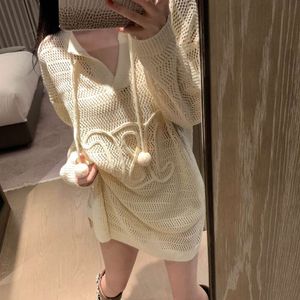 Women's Sweaters CE23 Spring/Summer Letter Embroidery Mesh V-Neck Long Sleeve Fur Ball Sunscreen Sweater for Casual Fashion Versatile