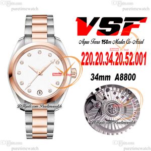 VSF Aqua Terra 150m A8800自動レディースウォッチ43mm 2トーンローズゴールドホワイトダイヤモンドステンレススチールブレスレットスーパーバージョン220.20.34.52.52