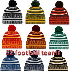 Şapka fabrikası doğrudan yeni varış kenar çizgisi beanies şapkalar Amerikan futbol 32 takımlar spor kış yan çizgi örgü kapaklar Beanie örgü241s