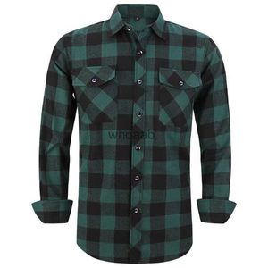 Men's Dress Shirts 2023 New Men's Plaid Flannel Shirt Spring Autumn Male Regular Fit Casual Long-Sleeved Shirts For (USA SIZE S M L XL 2XL) YQ230926