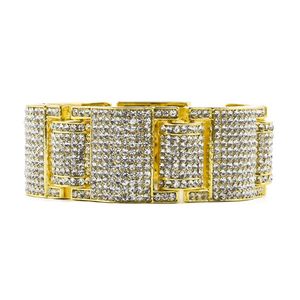 Bracciale Hip Hop Bling Bling con micro pavé di diamanti simulati in oro 14k, argento ghiacciato, per uomo203J