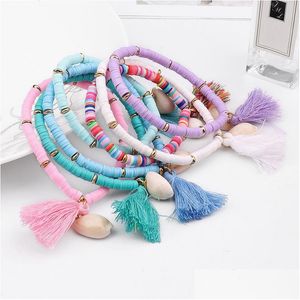 Braccialetti con ciondoli Mticolor Bracciale con nappa con conchiglia di Boemia 7 colori Ehthic Beach Boho Statement Catena di corda di cotone intrecciata per le donne Drop De Dhham