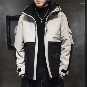 Men 's Fur 2023 Han Edition 간단한 단락 도구 로고 두꺼운 면화 재킷 다운