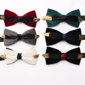 Yay TIES Basit kadife düz renkli Bow Tie Erkekler Tüy Dekorasyon Moda Tüy Su Takas Aksesuarları İş Bow Tie 230922