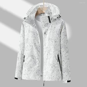 Damenjacken Smooth Lady Windjacke Stilvoller Blattdruck Outdoor Wasserdichte, atmungsaktive Kapuzenjacke mit Reißverschluss für den Herbst