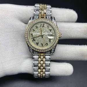 Full Diamond Arabic Numeral dial Watch women size 36MM Luxury Iced Out Watch Automatic Silver Gold Two Tone Stainless Diamond lady169U